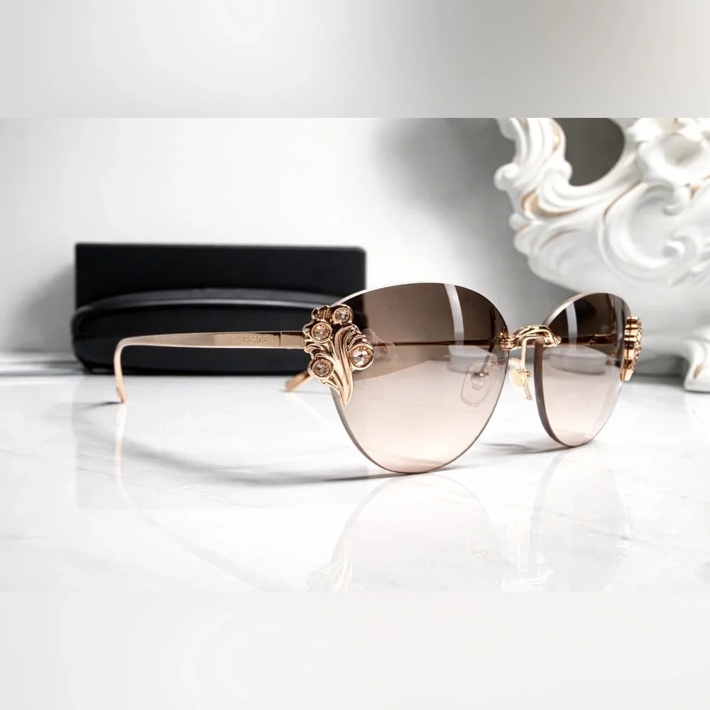 Versace VE2196B Rose Gold Cat Eye Sunglasses with Brown Gradient Lenses